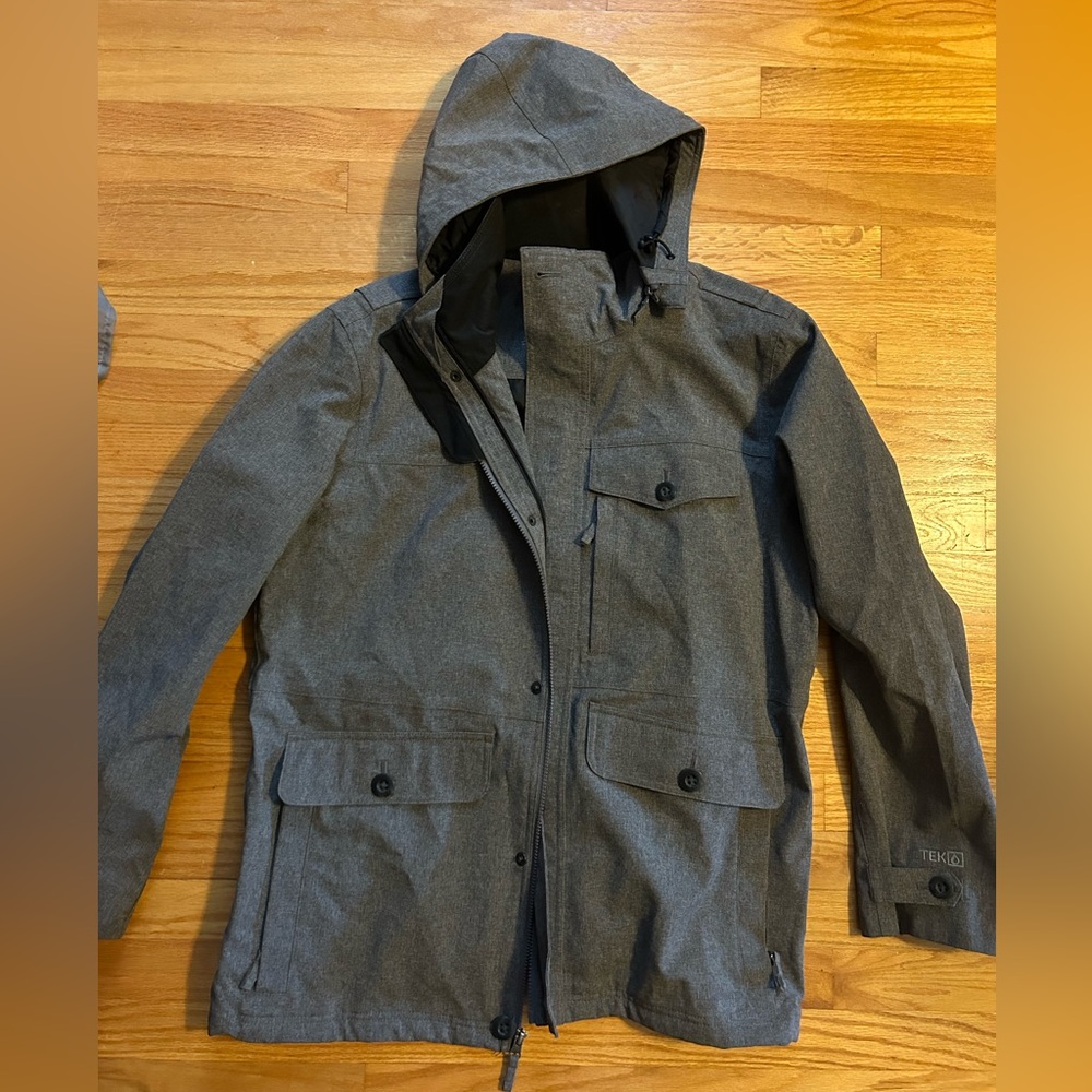 L L Bean Men’s 6 Pocket Gray TEK Waterproof Rain Jacket